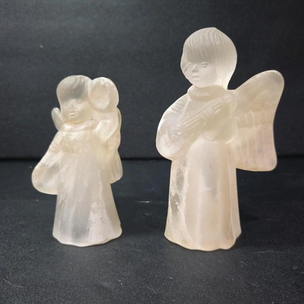 Frosted Glass Angel Candleholders, Set of 2, Vtg Candlestick Holders, Sculptures